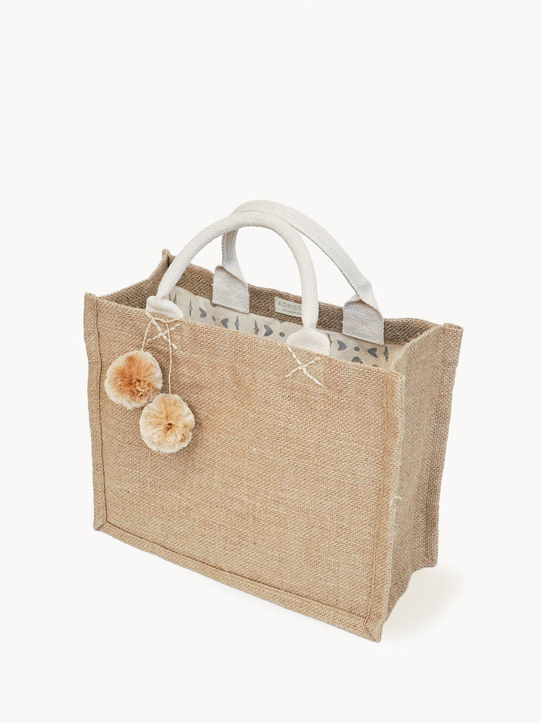 Jute Canvas Gift Bag With Pompom by KORISSA KORISSA