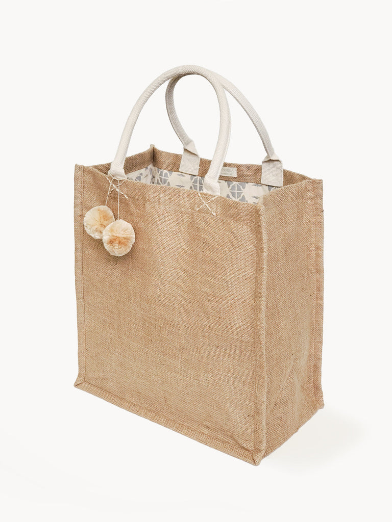 Jute Canvas Market Bag With Pompom by KORISSA KORISSA