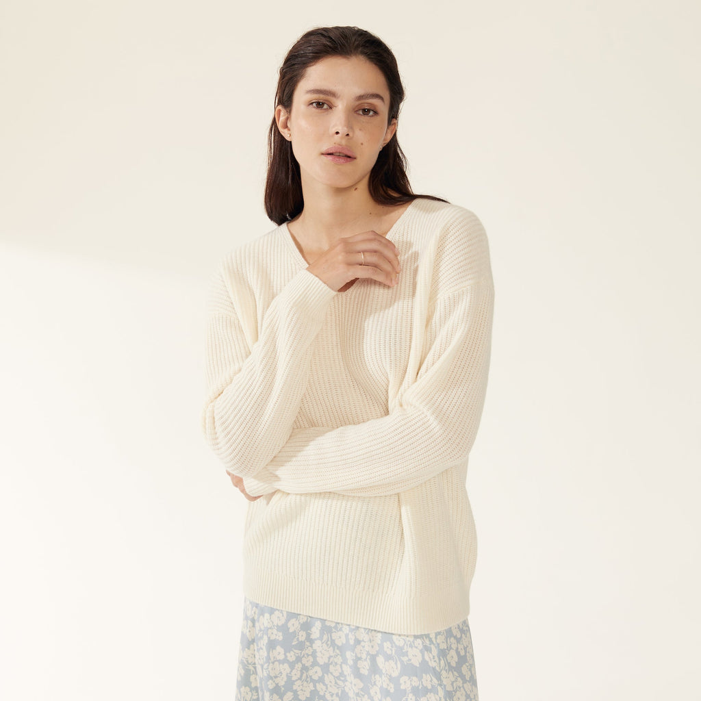 Avery Cashmere Chunky Knit V-Neck Sweater by Italic ITALIC