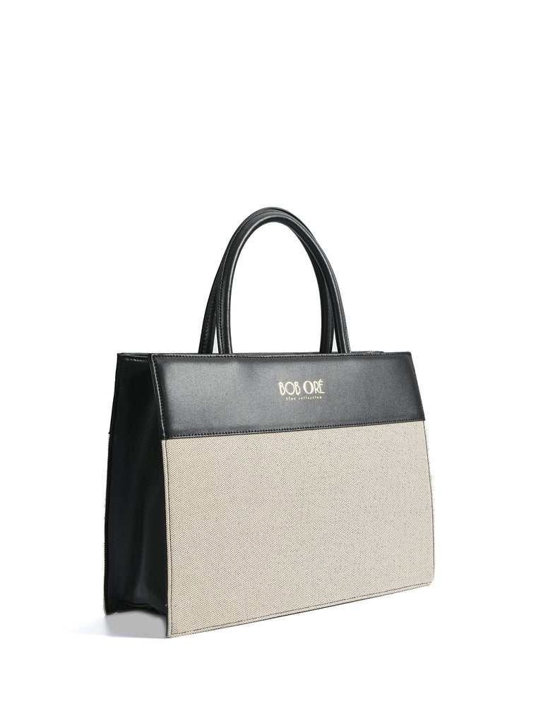 Victoria Tote Leather Canvas Combo Bag, Black by Bob Oré Bob Oré