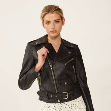 Niki Lambskin Leather Fitted Motorcycle Jacket by Italic ITALIC