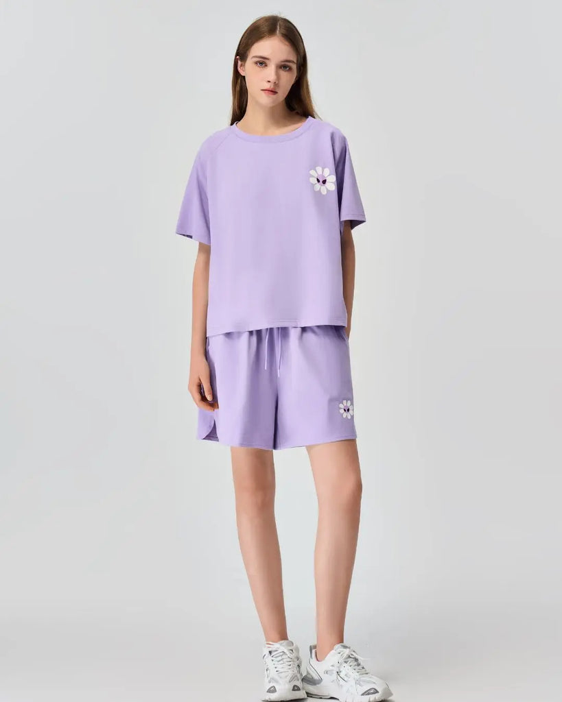 Aster Purple Suit Set(Tee + Shorts) by Amoo Amoo