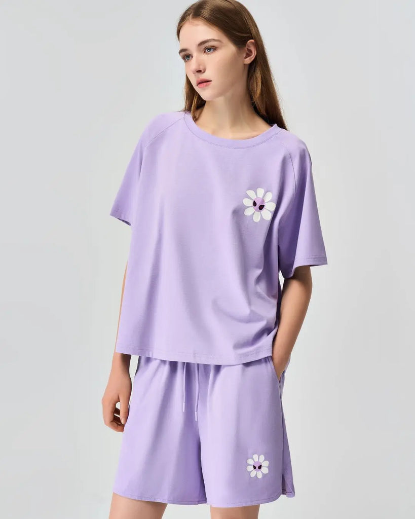 Aster Purple Suit Set(Tee + Shorts) by Amoo Amoo