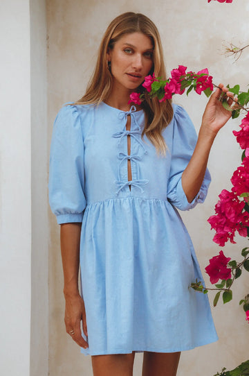 Beatrice Puff Sleeve Linen Mini Dress by Bali ELF Bali ELF