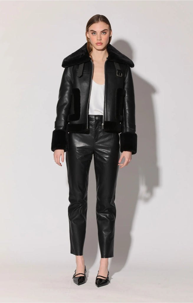 Lianna Jacket, Black Leather/ Black Fur by Walter Baker Walter Baker