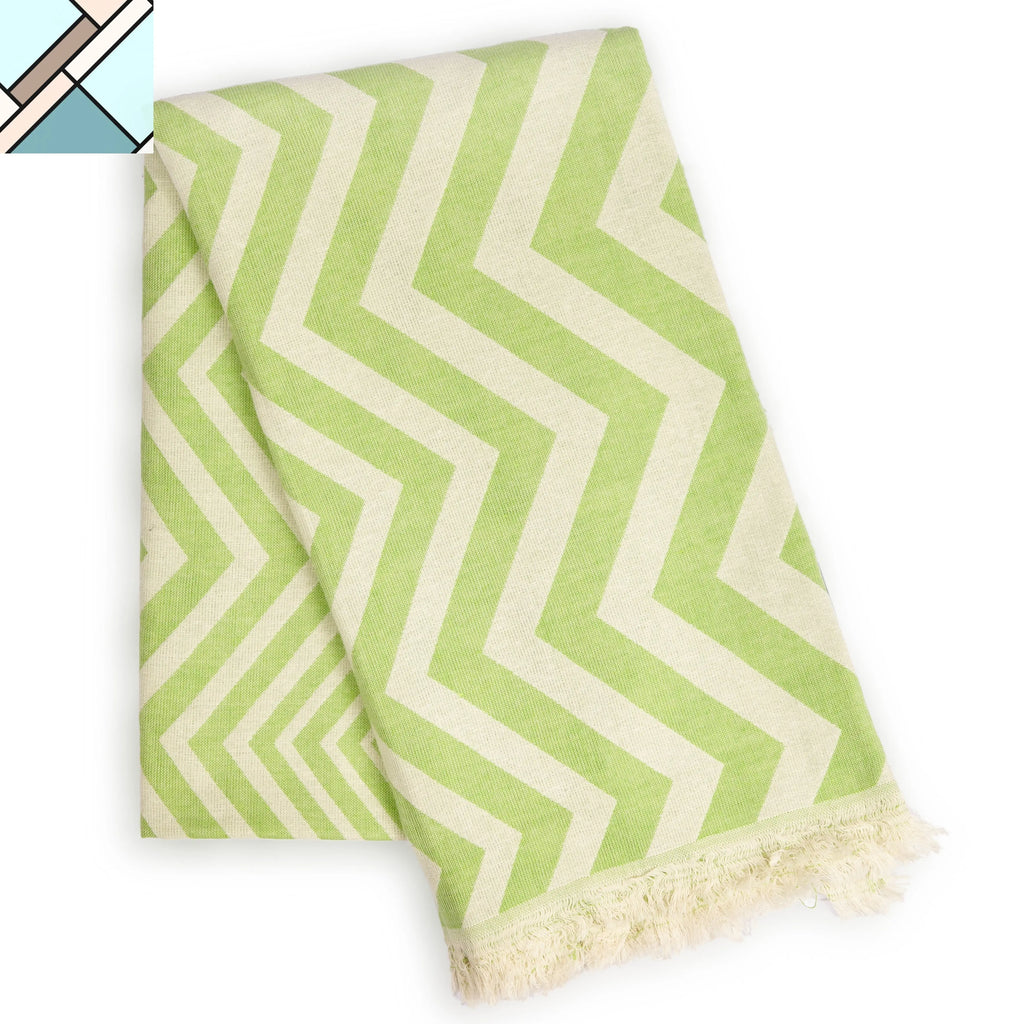 Mersin Chevron Towel / Blanket  - Green by Eco Hilana HILANA UPCYCLED COTTON