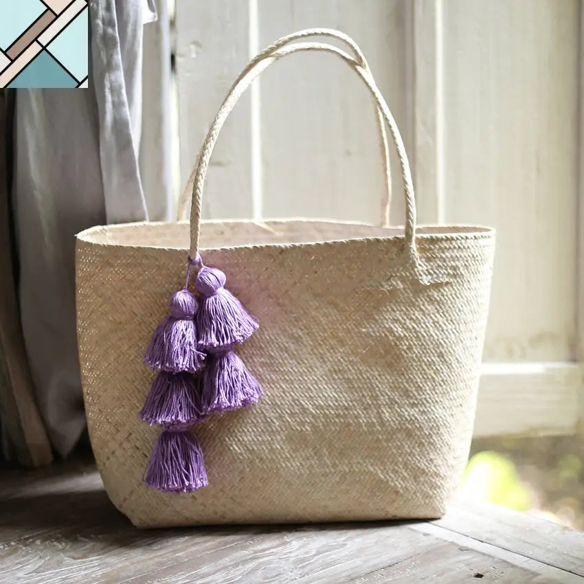 Borneo Sani Straw Tote Bag - with Purple Tassels by BrunnaCo BRUNNA CO