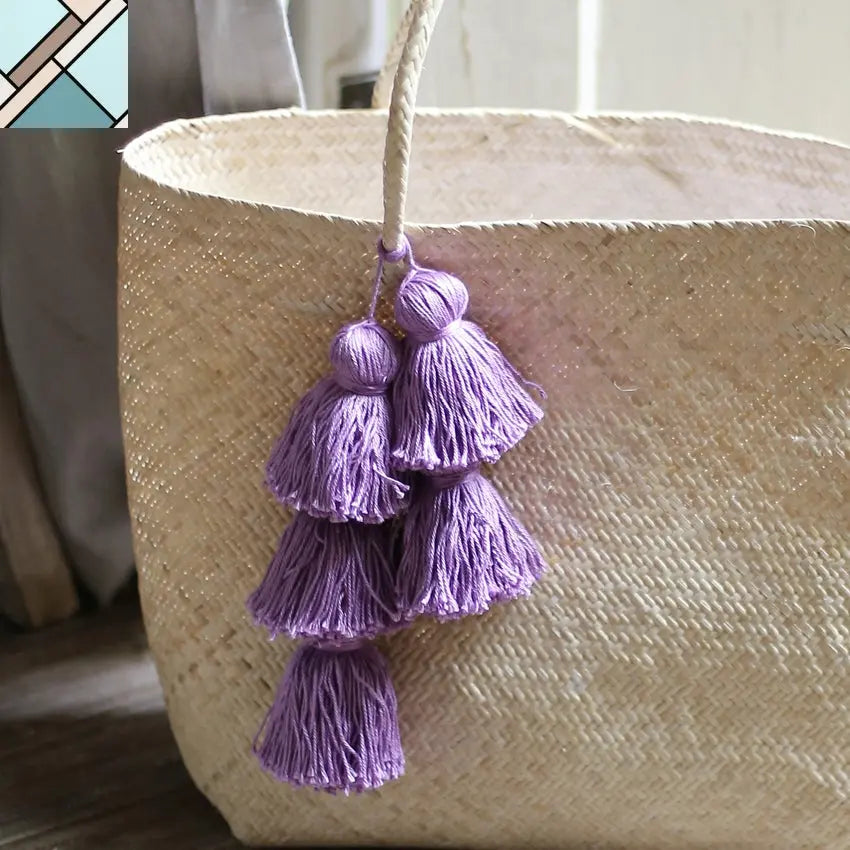 Borneo Sani Straw Tote Bag - with Purple Tassels by BrunnaCo BRUNNA CO