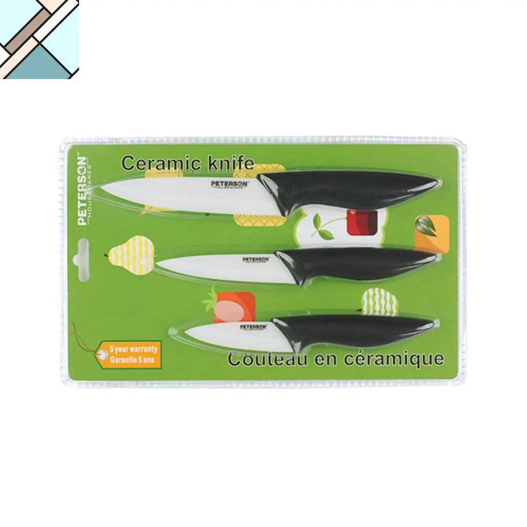 CERAMIC KNIFE SET, 3 PIECES ( 3", 4", 5") Double blister color card by Peterson Housewares & Artwares PETERSON HOUSEWARES & ARTWARES