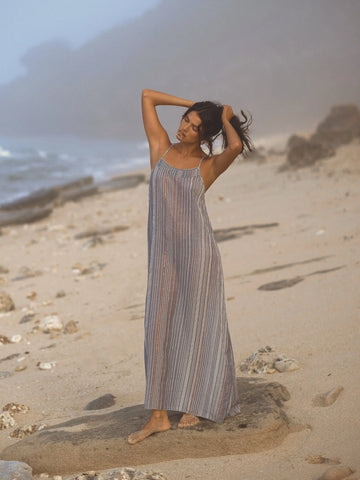 Canggu Maxi Dress - Navy With Stripes by The Handloom The Handloom