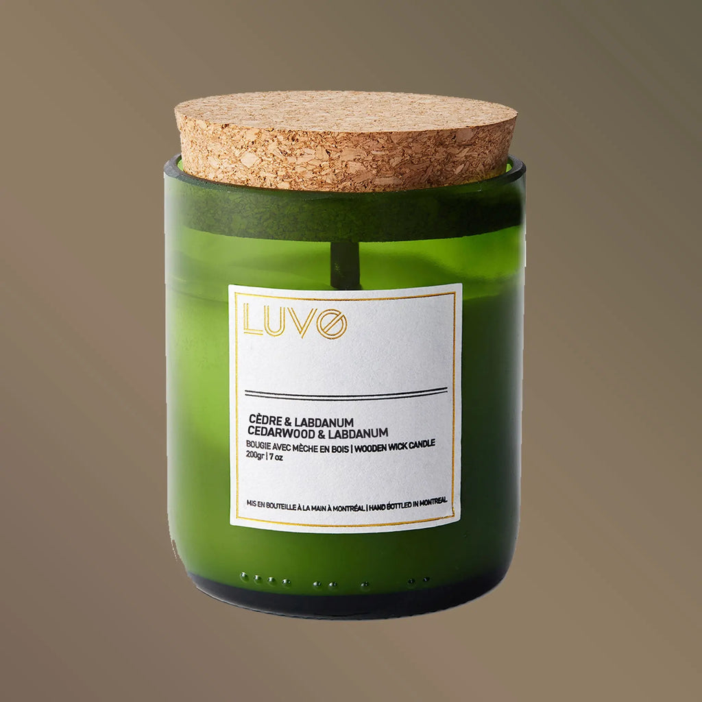 Cedarwood & Labdanum Wooden Wick Scented Candle by LUVO Candles | Bougies LUVO CANDLES | BOUGIES