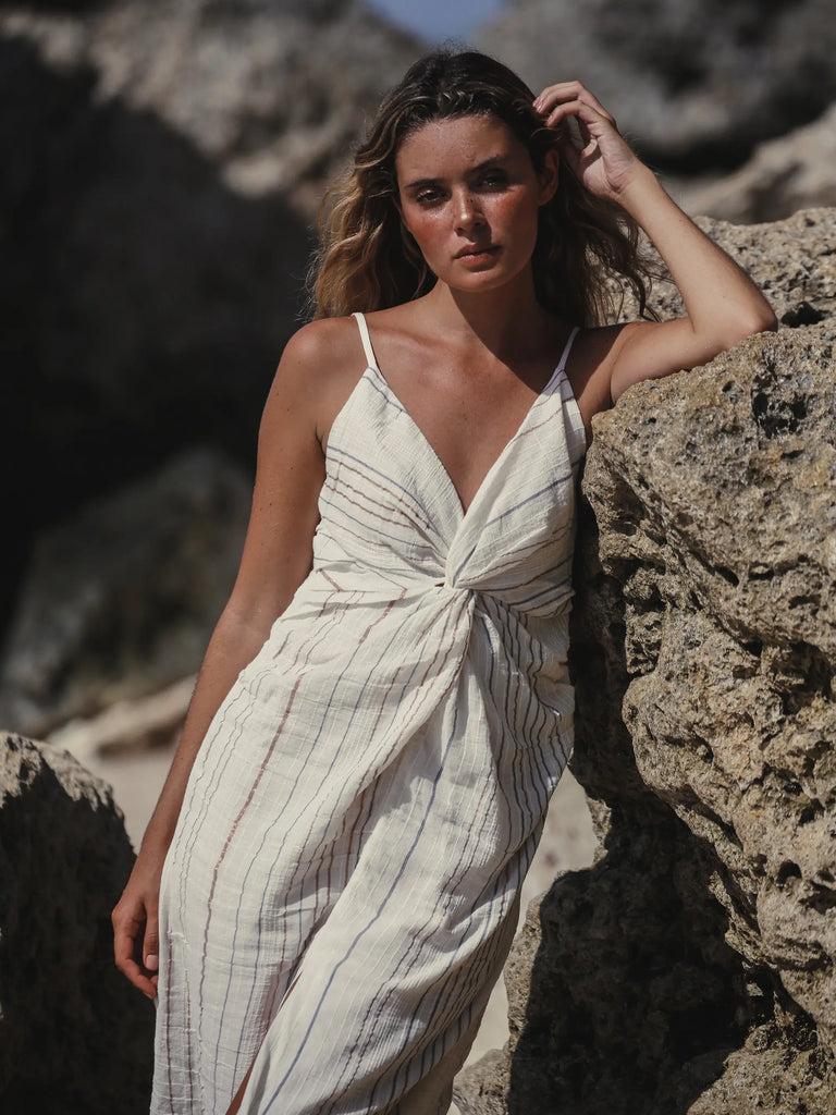 Celia Striped Dress - Natural by The Handloom The Handloom