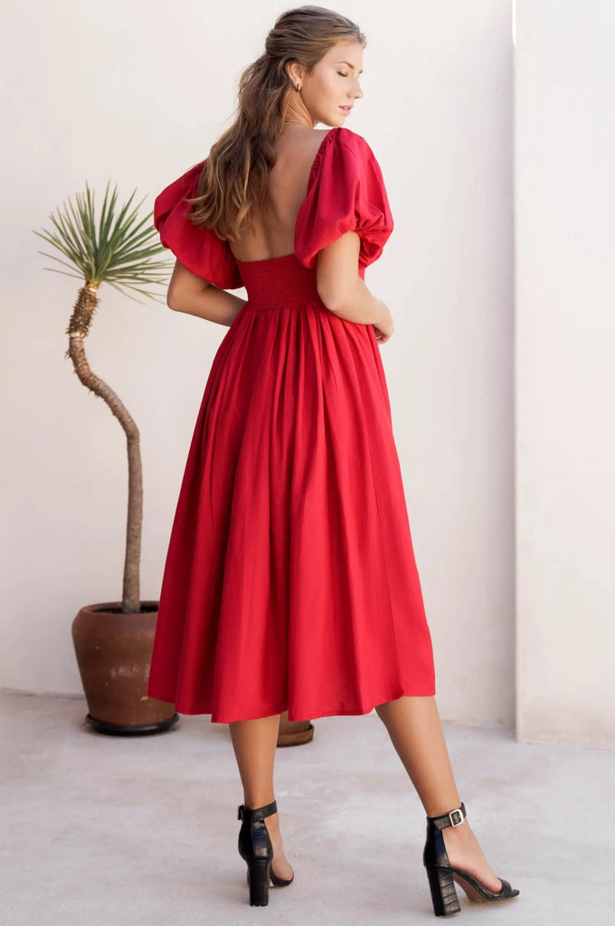 Cherie Puff Sleeve Midi Dress by Bali ELF Bali ELF