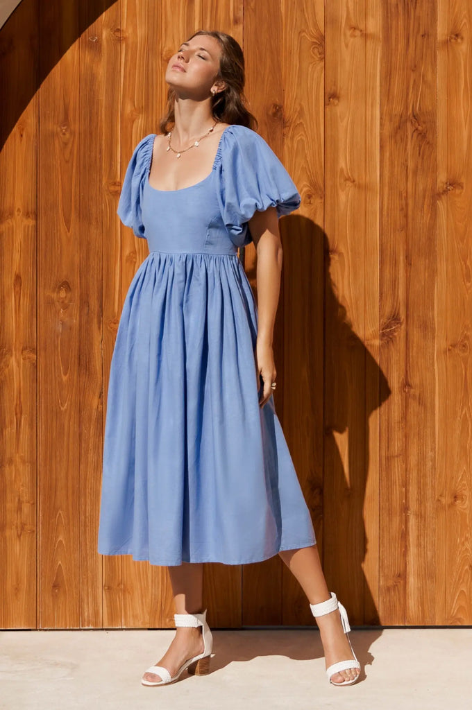 Cherie Puff Sleeve Midi Dress by Bali ELF Bali ELF