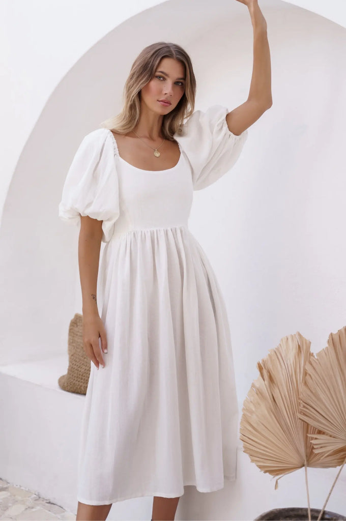 Cherie Puff Sleeve Midi Dress by Bali ELF Bali ELF