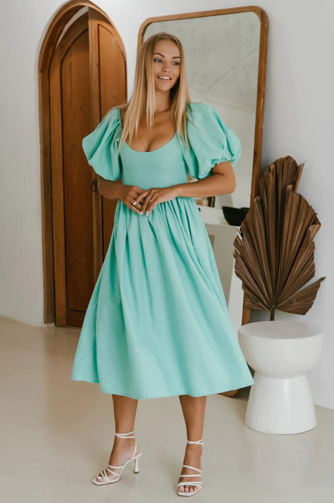 Cherie Puff Sleeve Midi Dress by Bali ELF Bali ELF