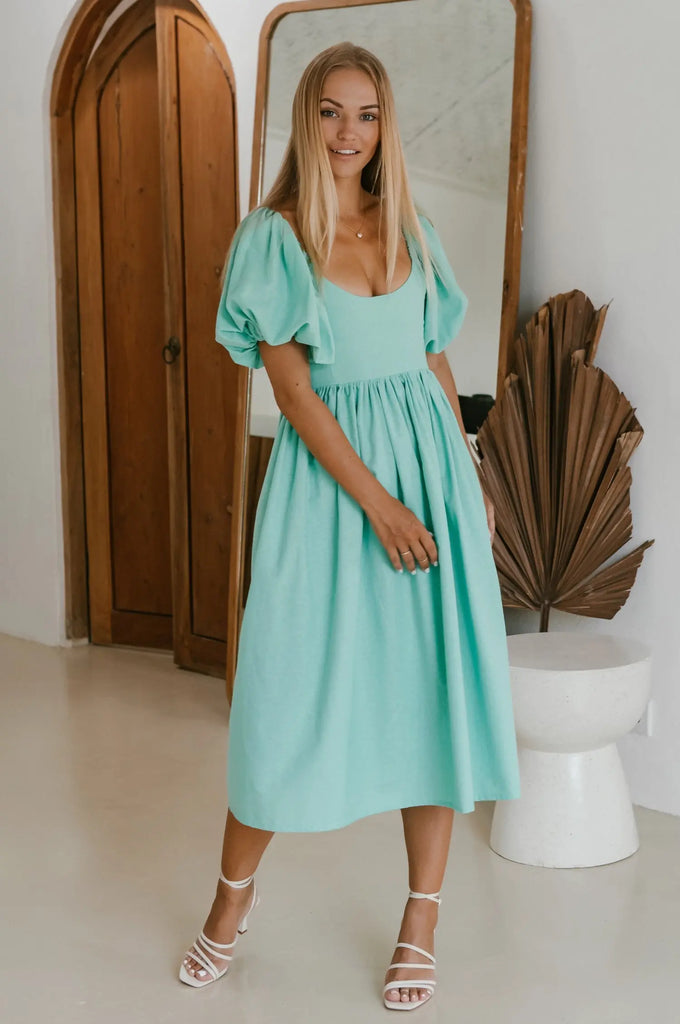 Cherie Puff Sleeve Midi Dress by Bali ELF Bali ELF