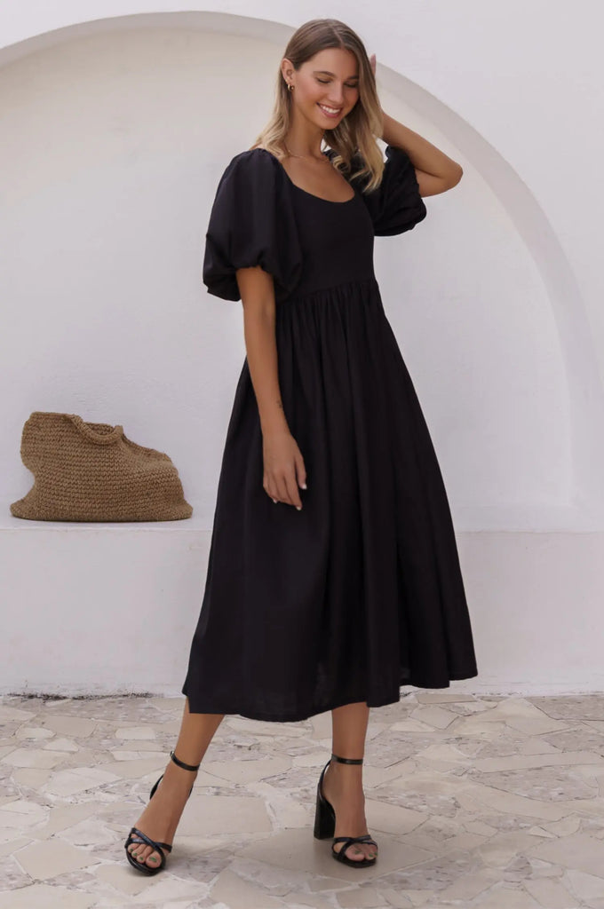 Cherie Puff Sleeve Midi Dress by Bali ELF Bali ELF