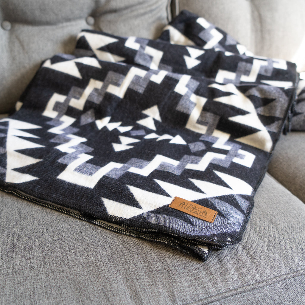 Andean Alpaca Wool Blanket - Black Chakana by Alpaca Threadz ALPACA THREADZ