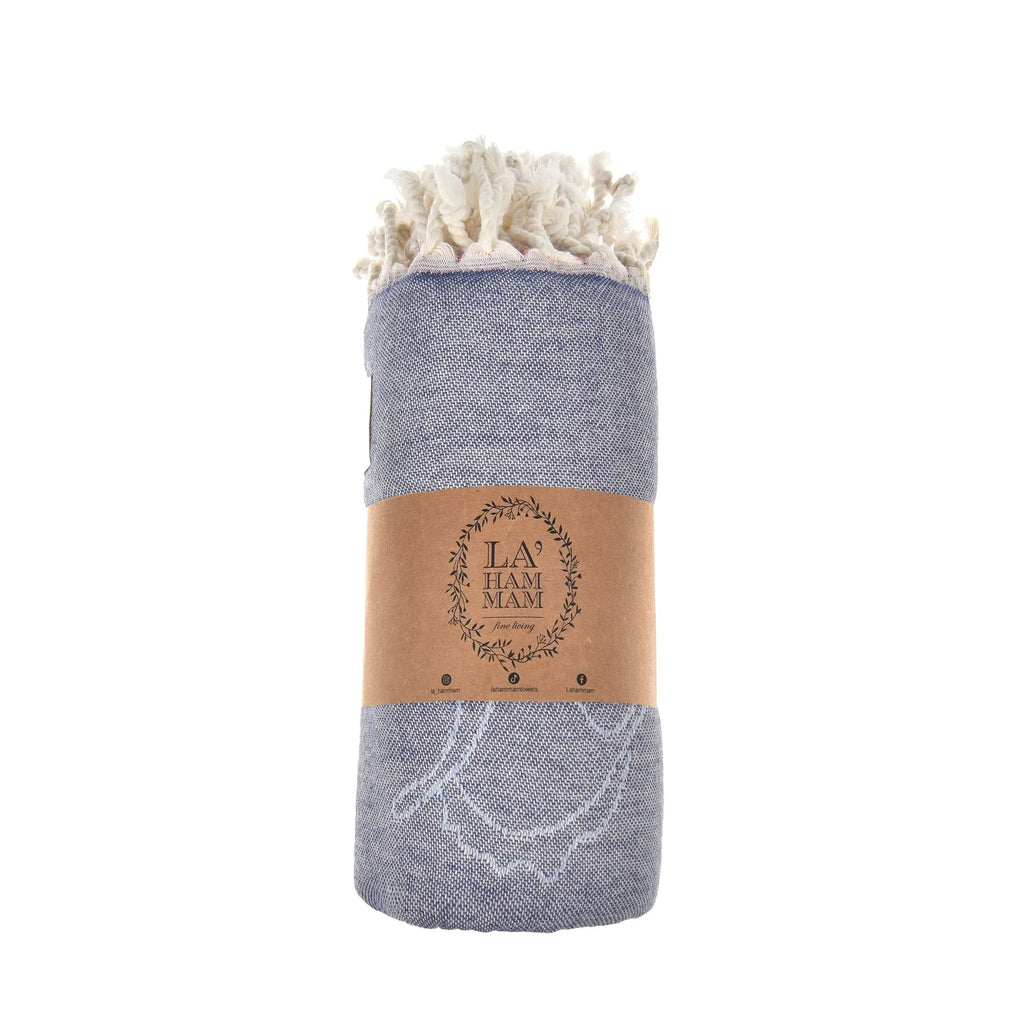 Exclusive Deep Blue Peshtemal Pure Cotton Beach Towel by La'Hammam La'Hammam