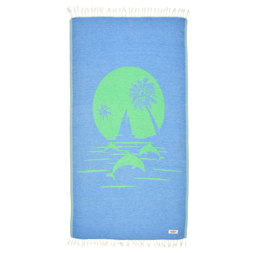 Exclusive Green Dolphins Peshtemal Pure Cotton Beach Towel by La'Hammam - Ladiesse