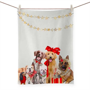 Festive Puppy Pack Tea Towel by GreenBox Art GreenBox Art