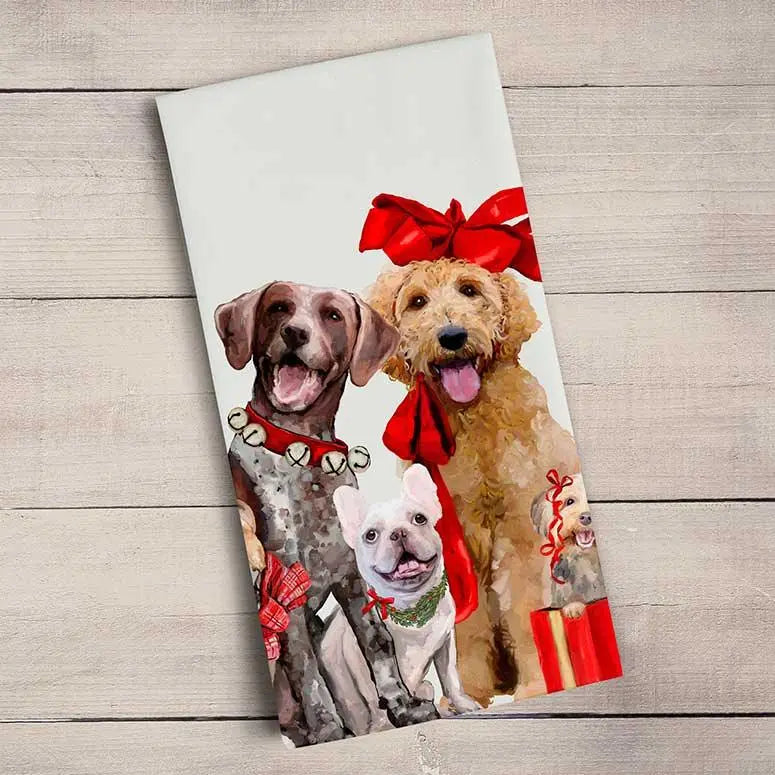 Festive Puppy Pack Tea Towel by GreenBox Art GreenBox Art