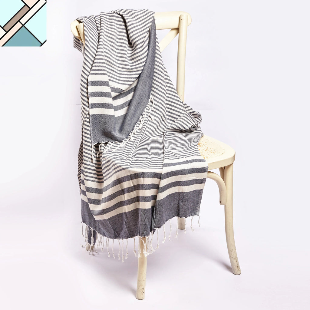 Fethiye Striped Blanket Throw - Blue by Eco Hilana HILANA UPCYCLED COTTON