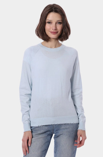 Fine Cotton Cashmere Frayed Edge Crewneck Sweater by Minnie Rose Minnie Rose