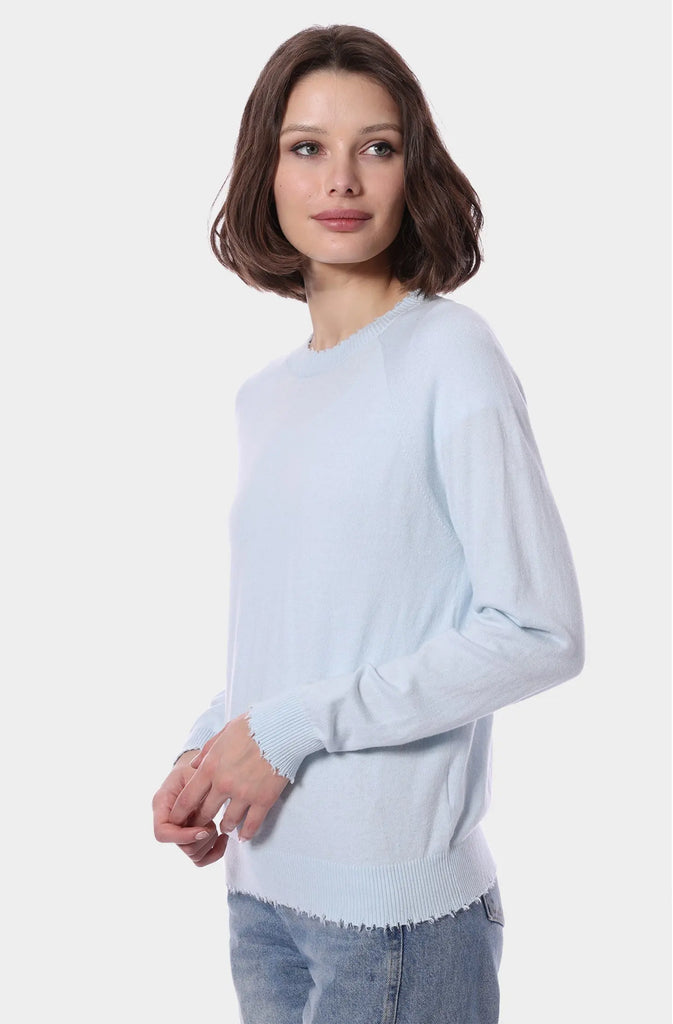 Fine Cotton Cashmere Frayed Edge Crewneck Sweater by Minnie Rose Minnie Rose