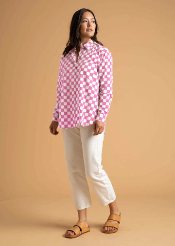 Good Boyfriend Shirt - Checkerboard Neon Pink by And For Good And For Good