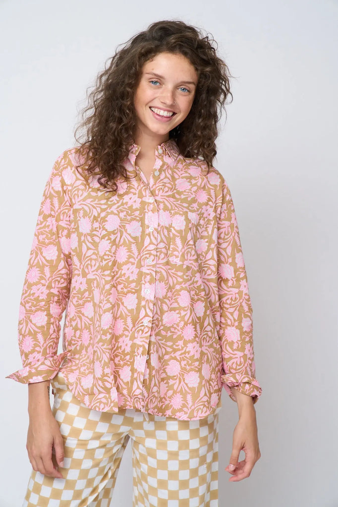 Good Boyfriend Shirt - Floral Escape Baked Clay & Neon Pink by And For Good And For Good