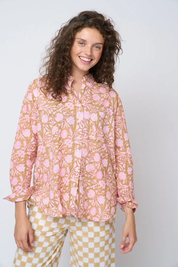 Good Boyfriend Shirt - Floral Escape Baked Clay & Neon Pink by And For Good And For Good