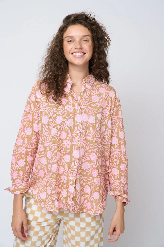 Good Boyfriend Shirt - Floral Escape Baked Clay & Neon Pink by And For Good And For Good