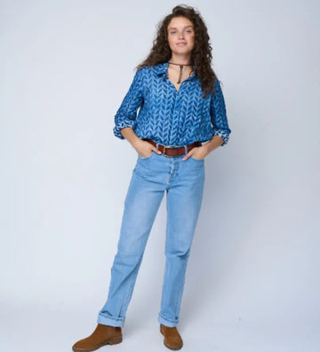 Good Boyfriend Shirt - Indigo Chevron by And For Good And For Good