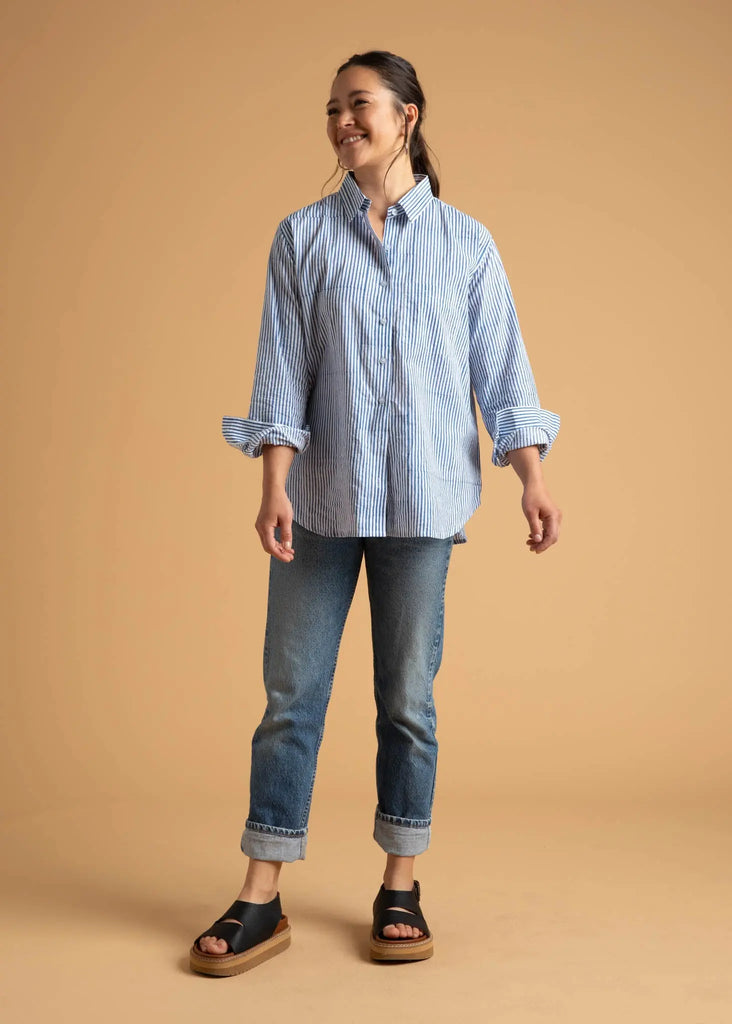 Good Boyfriend Shirt - Menswear Stripe Coastal Blue by And For Good And For Good