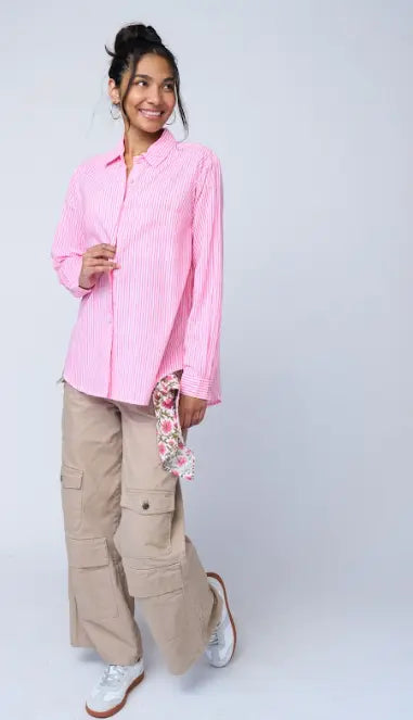 Good Boyfriend Shirt - Menswear Stripe Neon Pink by And For Good And For Good