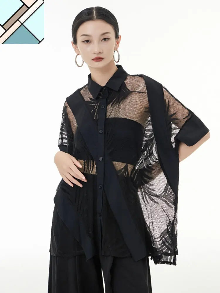 Hayato Sheer Leaf Blouse - Black by Marigold Shadows MARIGOLD SHADOWS