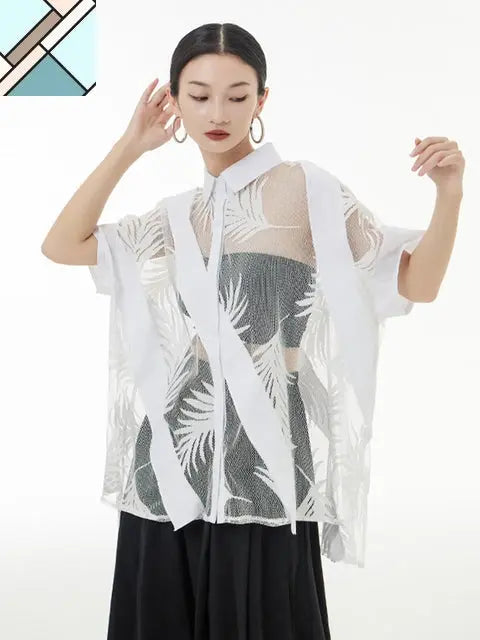 Hayato Sheer Leaf Blouse - White by Marigold Shadows MARIGOLD SHADOWS