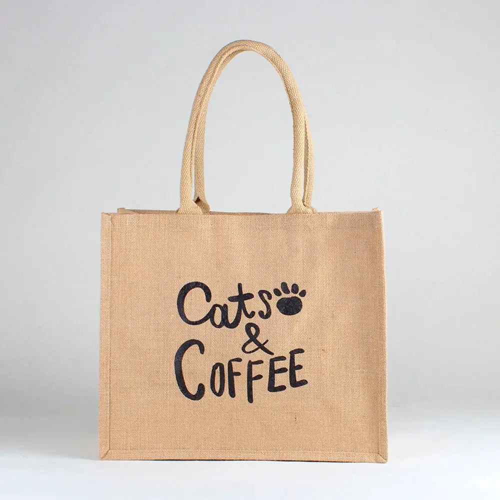 Jute Market Cats & Coffee Bag by ShoreBags ShoreBags