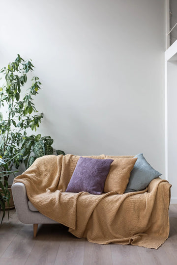 Linen waffle blanket in Mustard by AmourLinen AMOURLINEN