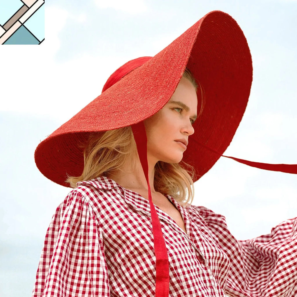 Lola Wide Brim Jute Straw Hat, in Red by BrunnaCo BRUNNA CO