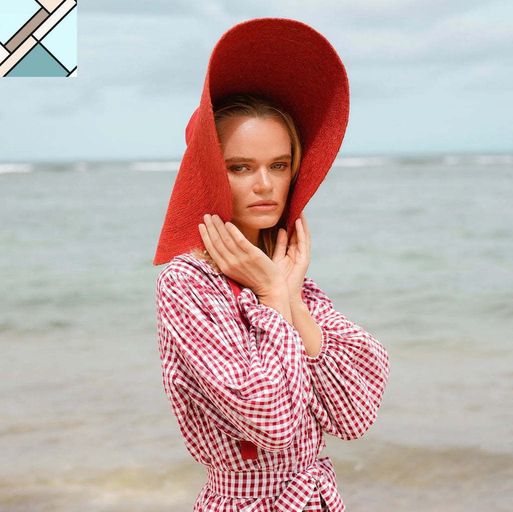 Lola Wide Brim Jute Straw Hat, in Red by BrunnaCo BRUNNA CO