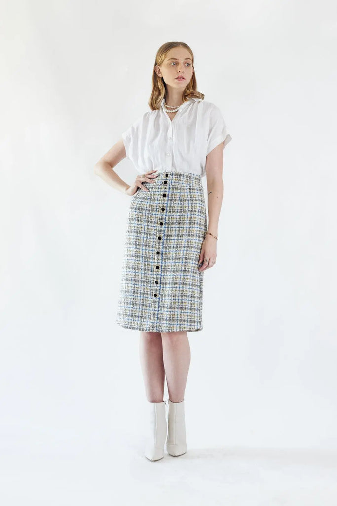 Luxe Plaid Tweed Pencil Skirt by Le Réussi® Le Réussi®