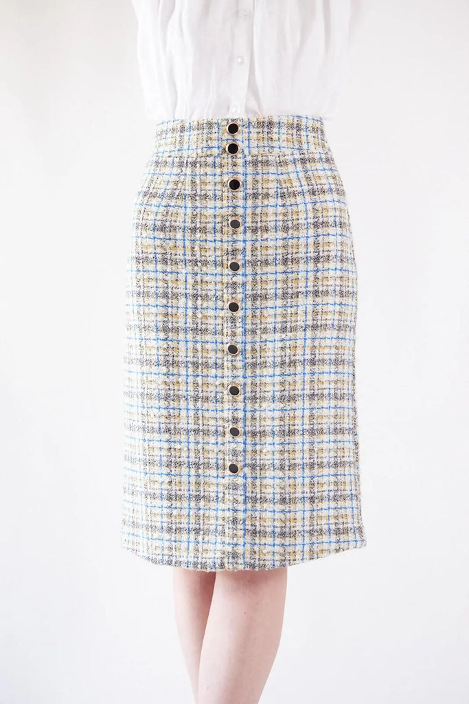 Luxe Plaid Tweed Pencil Skirt by Le Réussi® Le Réussi®