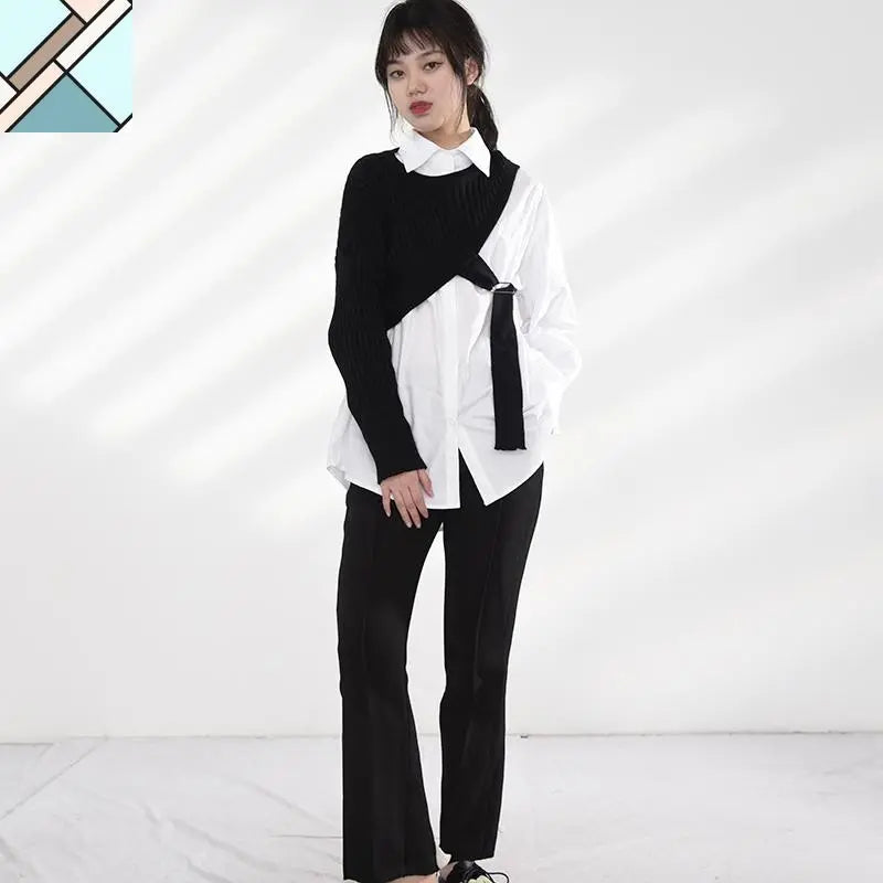 Manami Knitted Long Sleeve Irregular Shirt - Black by Marigold Shadows MARIGOLD SHADOWS