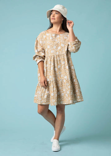 Meadow Tiered Short Dress - Floral Escape in Baked Clay & Olive Oil by And For Good And For Good