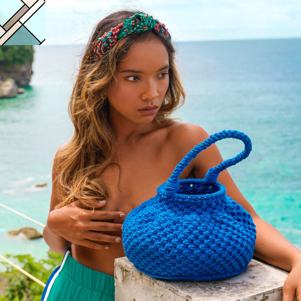 Naga Macrame Bucket Bag, in Azure Blue by BrunnaCo BRUNNA CO