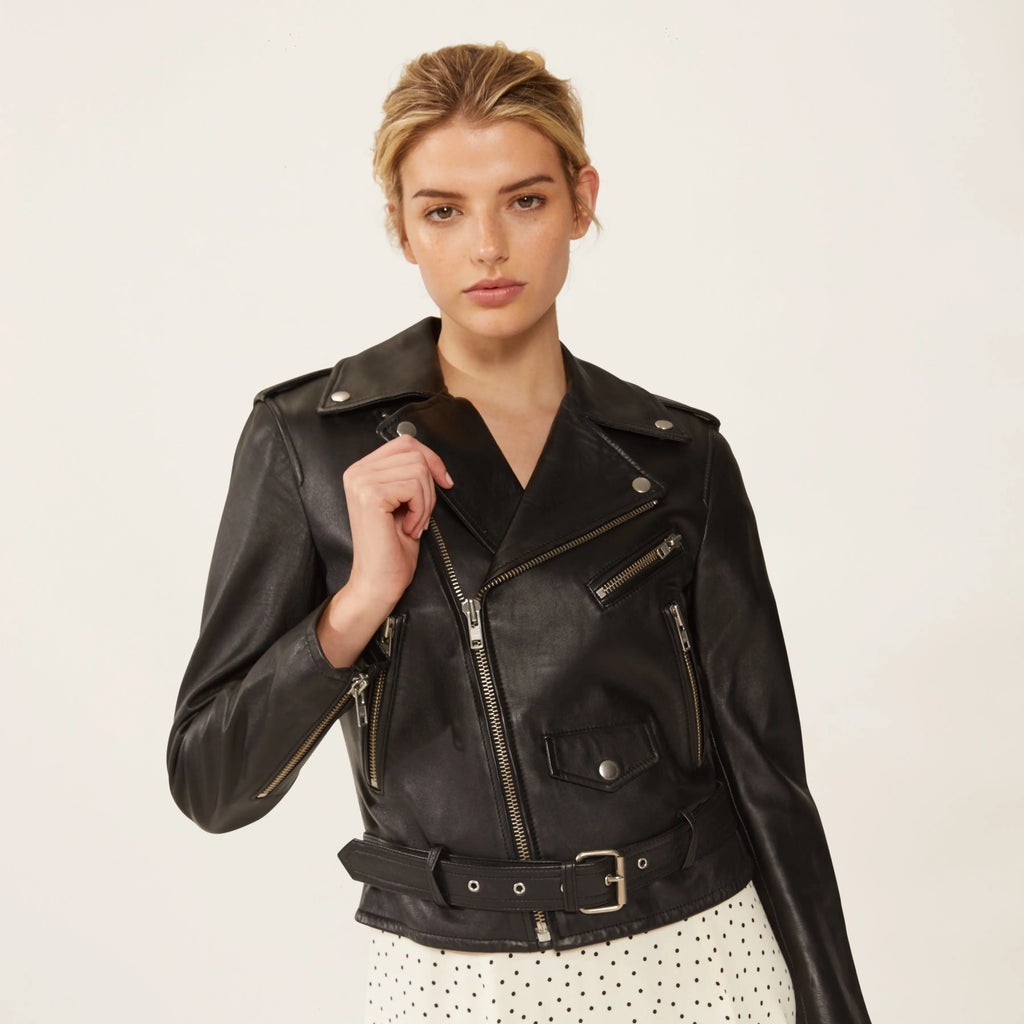 Niki Lambskin Leather Fitted Motorcycle Jacket by Italic Italic