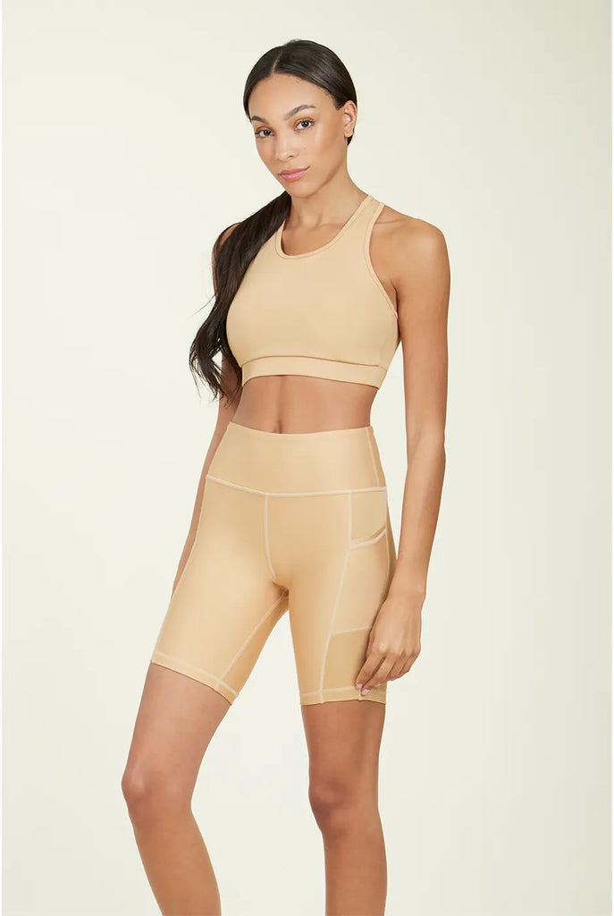 Over-Time Recycled Poly Biker Shorts in Doe by ALAMAE ALAMAE